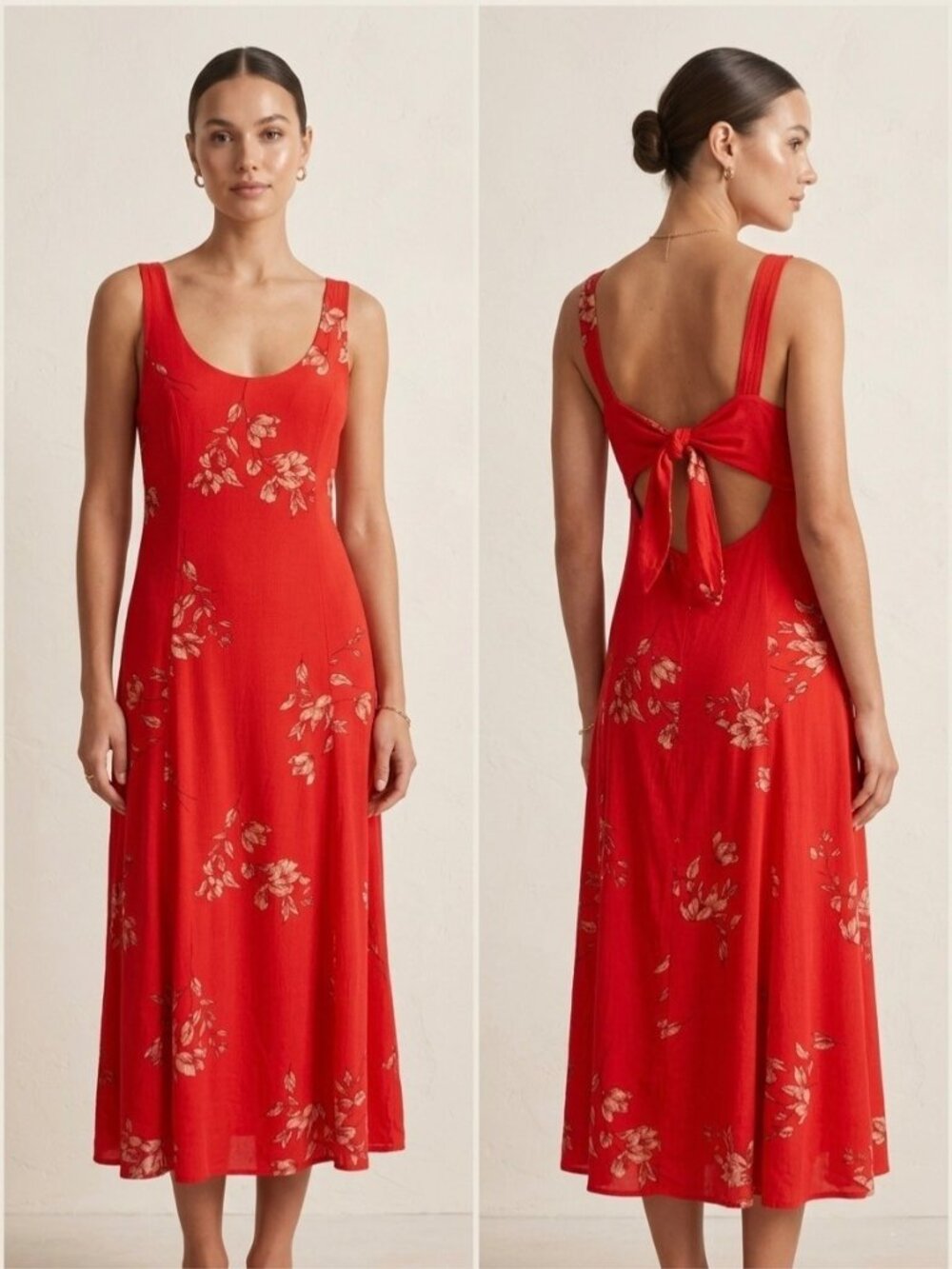 Dress Forum Floral Midi Slip Dress Size Medium Open Tie Back Vacation Boho Chic